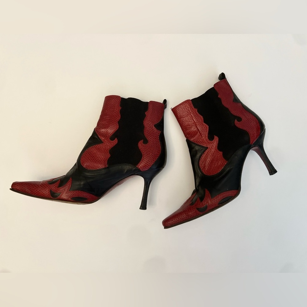 Ramon Tenza Heeled Pointed Toe Leather Cowboy Boots Black/ Red Sz 8.5